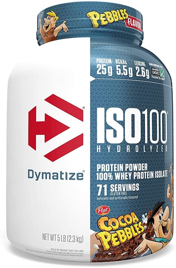 Dymatize ISO100 Hydrolyzed Protein Powder, 100% Whey Isolate Protein, 25g of Protein, 5.5g BCAAs, Gluten Free, Fast Absorbing, Easy Digesting, Cocoa Pebbles, 5 Pound