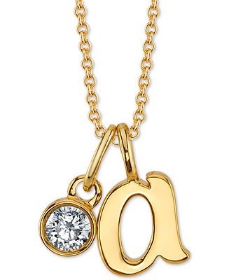Initial & Cubic Zirconia Charm Pendant Necklace in Gold-Tone Fine Silver-Plate, 16" + 2" extender