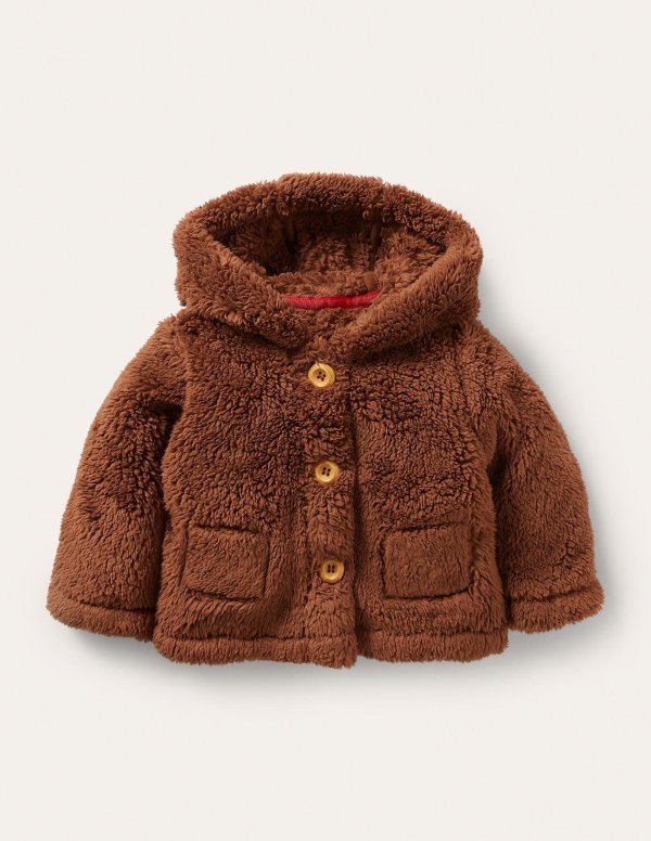 Borg Button-Up Jacket - Butterscotch Brown Bears | Boden US