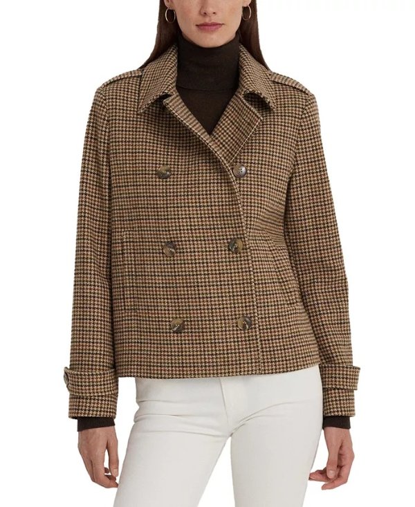 Women's Double-Breasted Wool Blend Cropped Peacoat