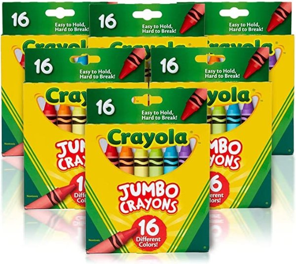 Jumbo Crayons Bulk, 6 Sets of 16 Large Crayons for Toddlers & Kids, School Supplies, Gifts [Amazon Exclusive]