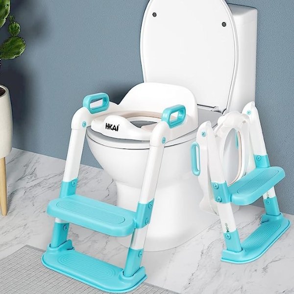 Potty Training Seat with Step Stool Ladder, Potty Seat for Kids Toddlers Girls Boys, Adjustable Potty Training Toilet, Comfortable Safe Toddler Toilet Seat with Anti-Slip Pads (Blue)
