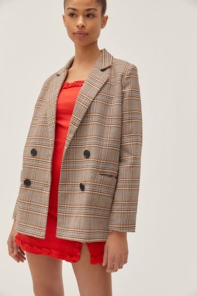 UO Plaid Double-Breasted Blazer