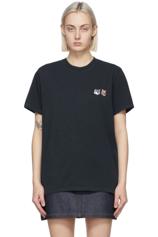 Black Double Fox Head T-Shirt