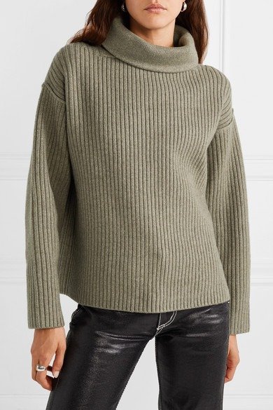 Oversized ribbed wool-blend turtleneck sweater