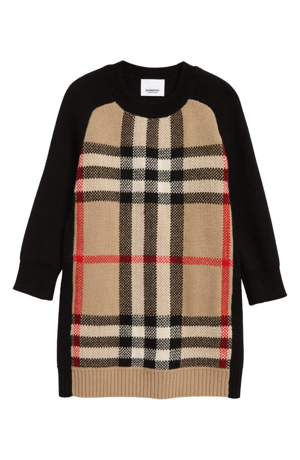 Dianne Check Merino Wool & Cashmere Sweater Dress