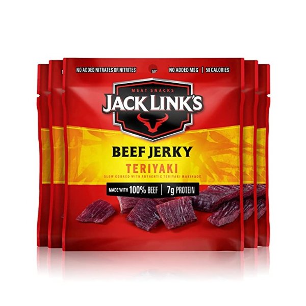 Beef Jerky, Pack of 5 – Flavorful Meat Snack for Lunches, Ready to Eat – 7g of Protein, Made with Premium Beef – Teriyaki, 0.625 Oz Bags (Packaging May Vary)