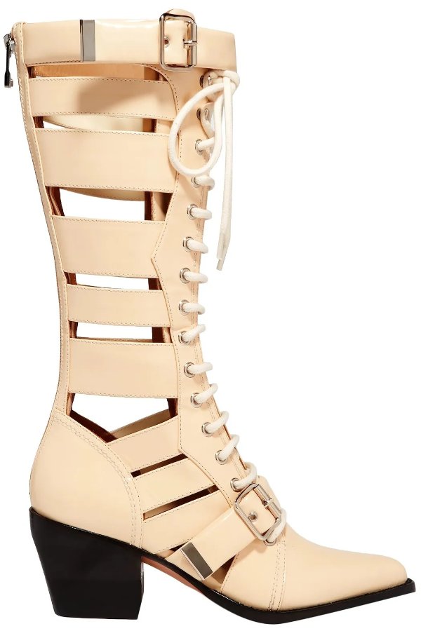 Rylee lace-up cutout glossed-leather boots