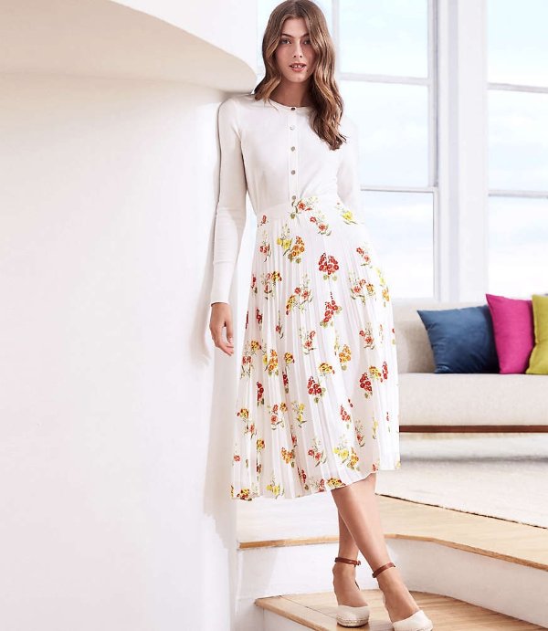 Bouquet Pleated Midi Skirt