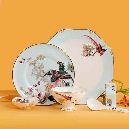 【自营】颐和园 骨瓷碗碟礼盒套装家用景德镇陶瓷餐具碗盘一人食