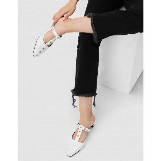 White Studded T-Bar Mules | CHARLES & KEITH