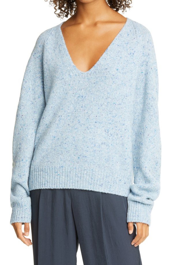 V-Neck Nep Wool Blend Sweater