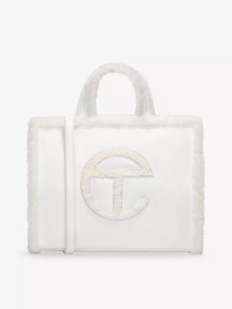 medium crinkled-leather sheepskin-trim tote bag