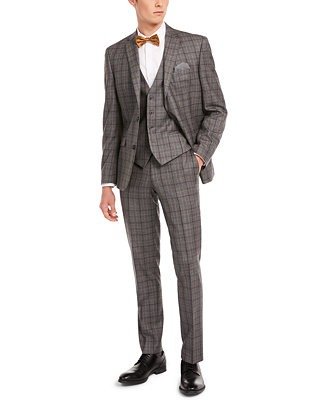 Men's Slim-Fit Gray/Brown Plaid Suit Separates, Created for Macy's Men's Slim-Fit Gray/Brown Plaid Suit Separate Jacket, Created for Macy's Men's Slim-Fit Gray/Brown Plaid Suit Separate Pants, Created for Macy's Men's Slim-Fit Gray/Brown Plaid Suit Separate Vest, Created for Macy's