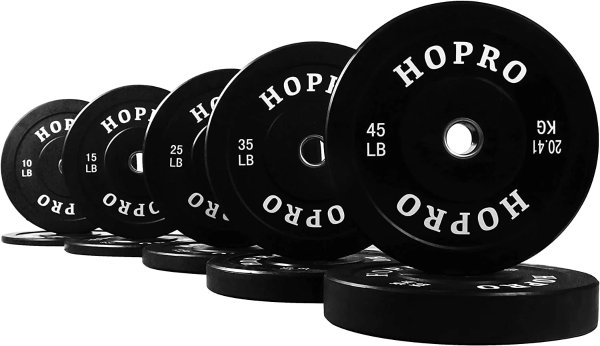 HOPRO Olympic Bumper Plate Weight Plate with Steel Hub, Black, 260 lbs Set
