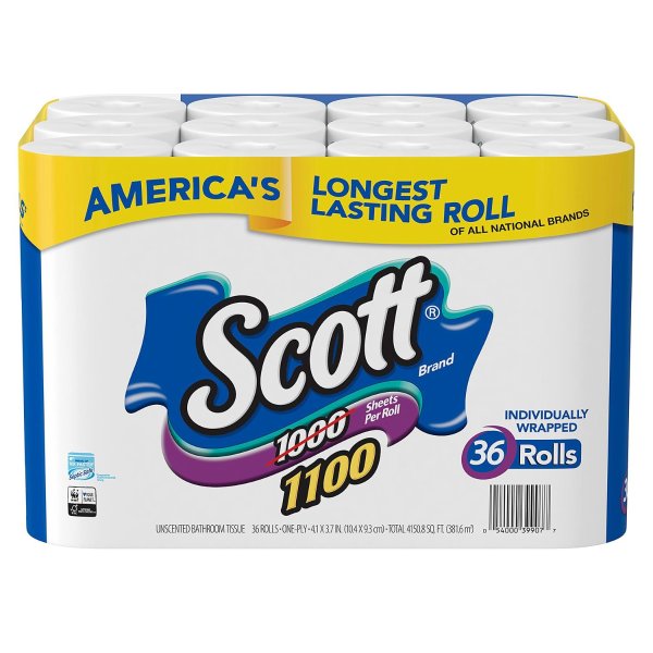 Scott 1100 Unscented Bath Tissue Bonus Pack, 1-ply
