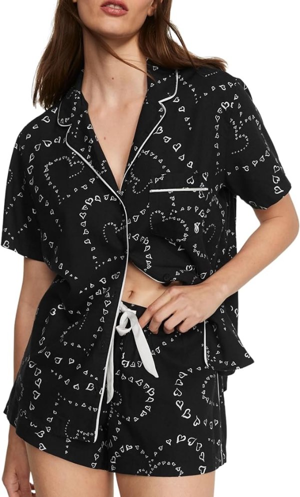 Flannel Short Pajama Set, Women's Sleepwear (XS-XXL)
