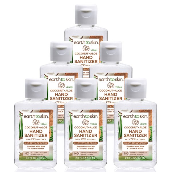 (6 Pack) Earth to Skin Hand Sanitizer Gel, 2 oz Coconut + Aloe