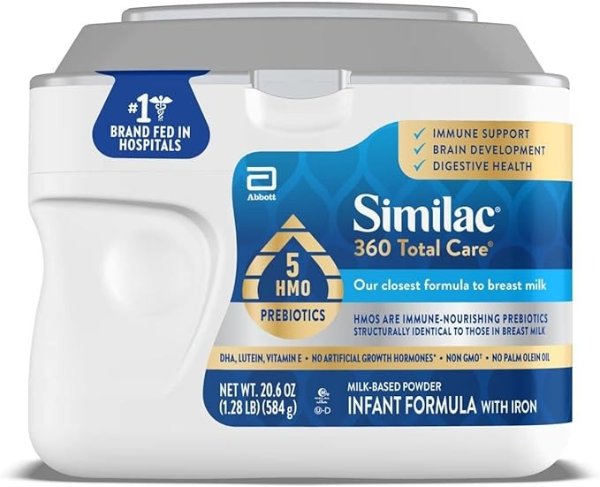 360 Total Care Infant Formula with 5 HMO Prebiotics, Our Closest Formula to Breast Milk, Non-GMO, Baby Formula Powder, 20.6-oz Tub