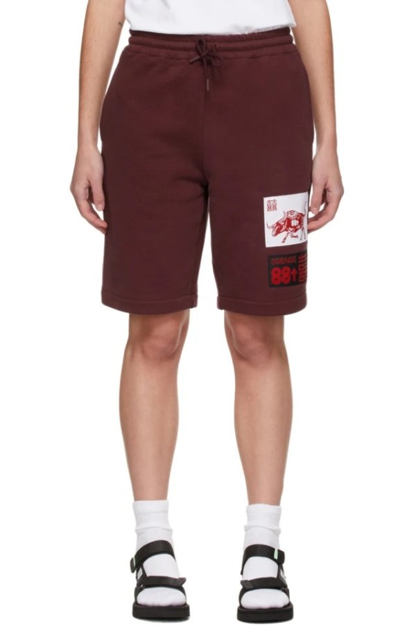 SSENSE Exclusive 88rising Burgundy Patch Shorts