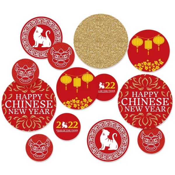 Chinese New Year - 2022 Year of the Tiger Party Giant Circle Confetti - New Year Party Decorations - Large Confetti 27 Count
