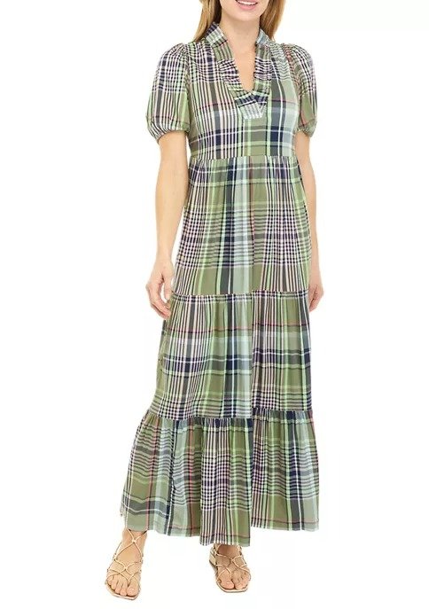 Women's Short Sleeve Ruffled V-Neck Maxi Dress