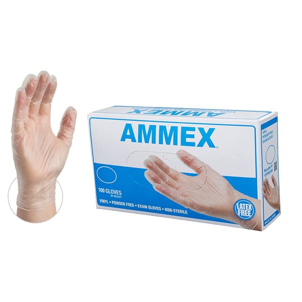 AMMEX Medical Clear Vinyl Gloves, Box of 100