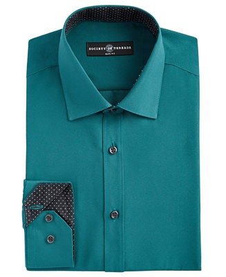 Men's Slim-Fit Moisture-Wicking Wrinkle-Free Dark Green Solid Dress Shirt