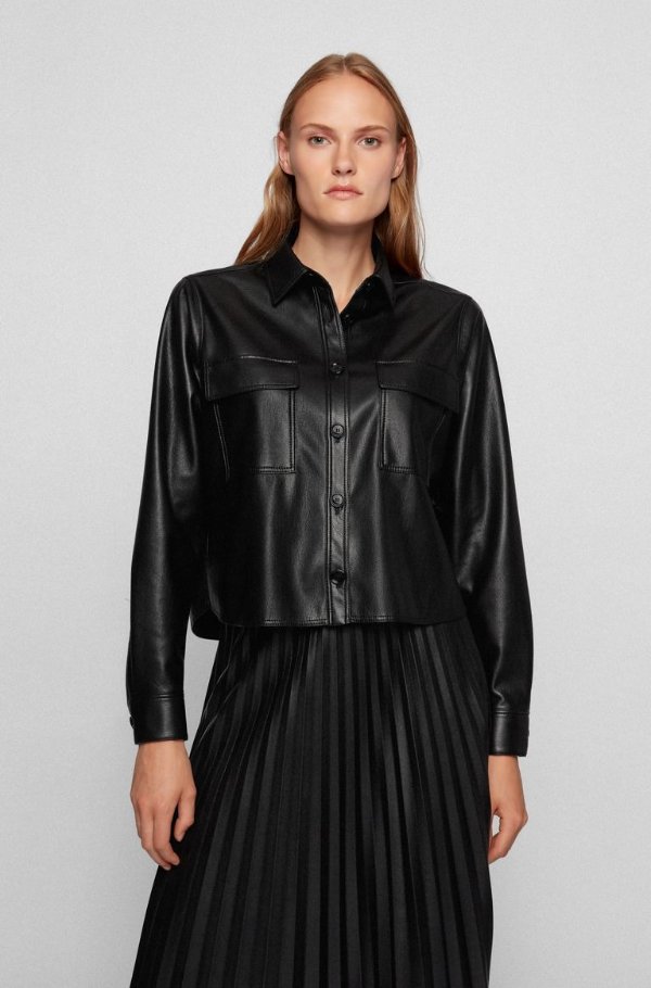 Cropped regular-fit shirt in faux leather