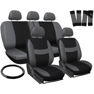17pc Set Red Gray Black Auto Car Seat Covers