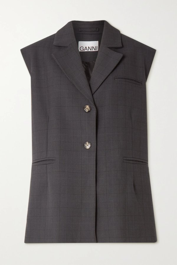 Oversized Prince of Wales checked woven vest