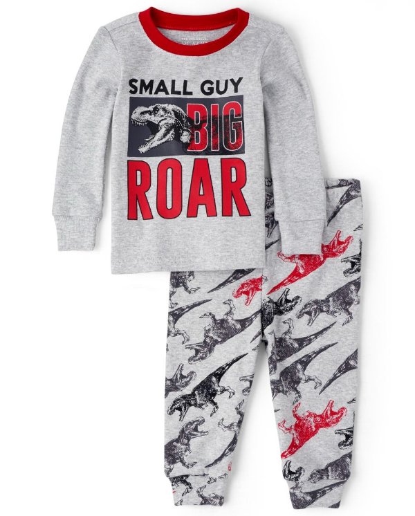 Baby And Toddler Boys Long Sleeve 'Small Guy Big Roar' Dino Snug Fit Cotton Pajamas