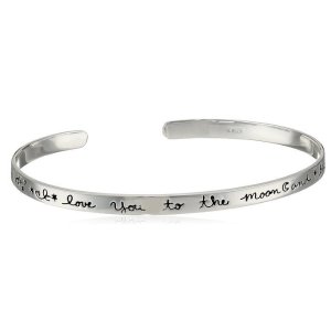 Sterling Silver "I Love You To The Moon and Back" Cuff Bracelet, 2.5"