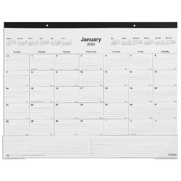 2024 Staples 22" x 17" Desk Pad Calendar, Black (ST12951-24)