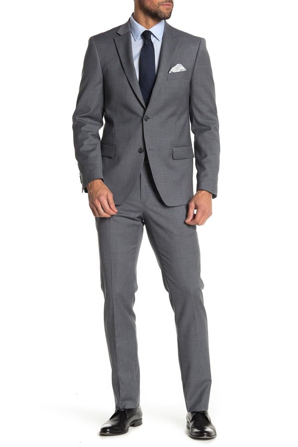 Grey Plaid Two Button Notch Lapel Slim Fit Suit