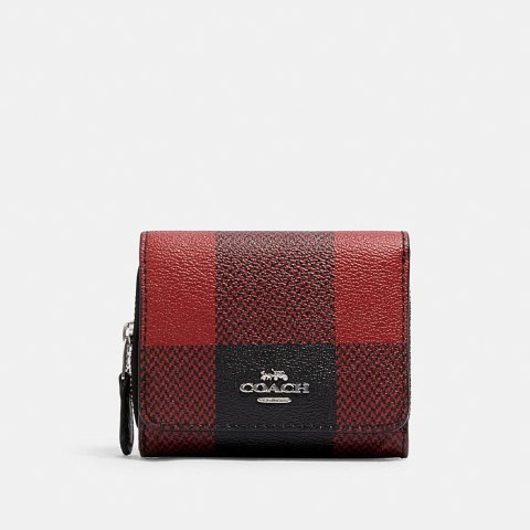 CoachSmall Trifold Wallet With Buffalo Plaid Print