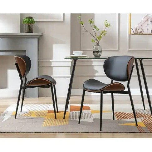 Porthos Home Aric PU Leather Upholstered Dining Chairs with Steel Legs, Set of 2