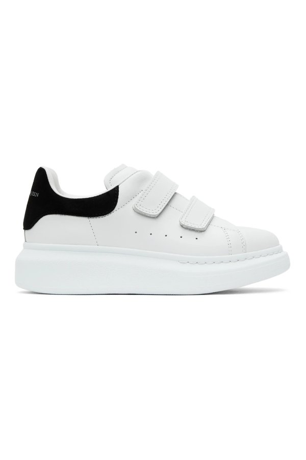 Kids White & Black Oversized Velcro Sneakers