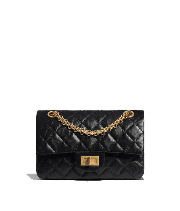 Mini 2.55 handbag, Aged calfskin & gold-tone metal, black — Fashion | CHANEL