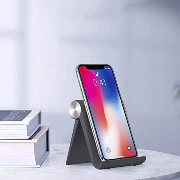 Mayten Adjustable Cell Phone Stand Universal Foldable Mobile Phone Dock，Compatible for iPhone12 iPhone11 Pro Xs Max 8 7 6,Switch,iPad Mini,Samsung GalaxyS10,Google Nexus,Kindle-Black
