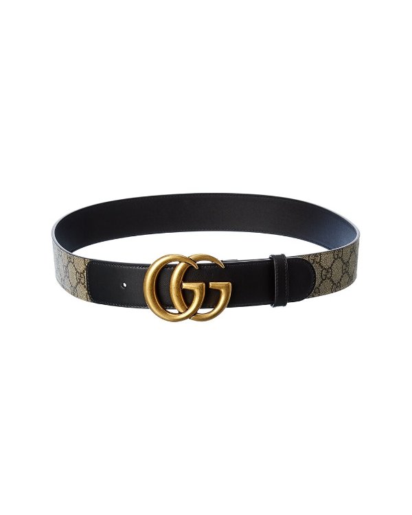 Double G Buckle GG Supreme Canvas & Leather Belt