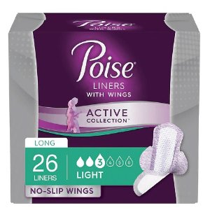 Poise Active Collection Light Absorbancy Incontinence Liners with Wings 26.0ea