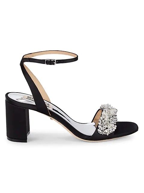 Clara Embellished Satin Block Heel Sandals水晶凉鞋