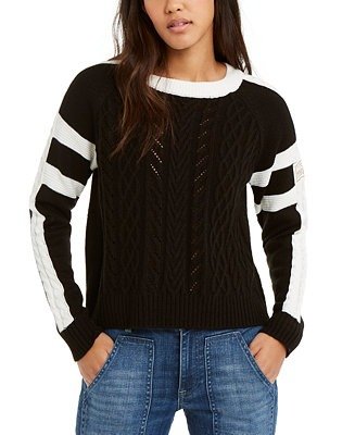 Contrast-Trim Cable-Knit Sweater, Created For Macy's