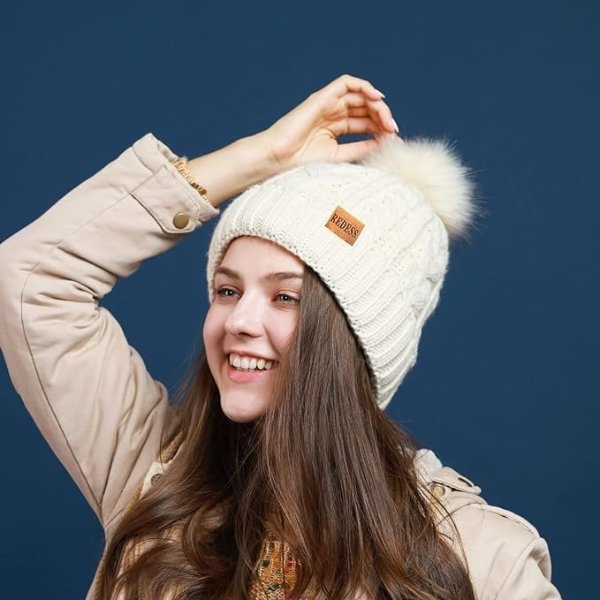 REDESS 女士冬季毛球毛线帽 