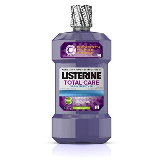 Listerine Total Care Whitening Mouthwash, 6 Benefit Fluoride Anticavity Mouthwash for Stain Removal and Bad Breath, Fresh Mint Flavor, 16 fl. oz
