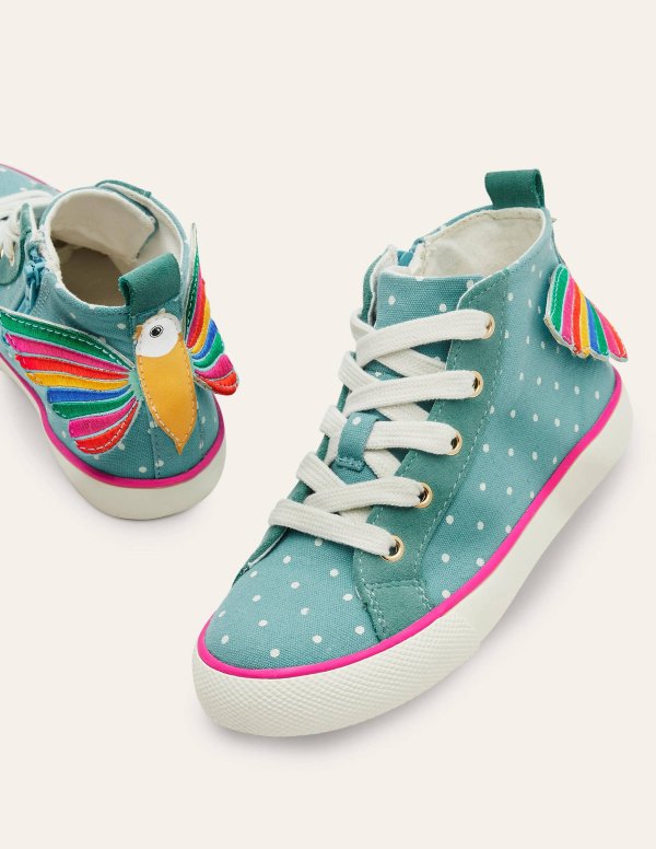 Fun Novelty High Top Sneakers - Brooke Blue Rainbow Bird | Boden US