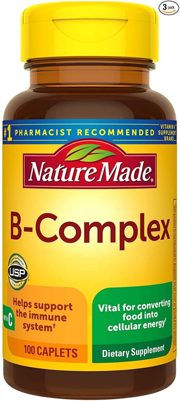 Made B-Complex with Vitamin C Caplets, 100 Count (Pack of 3)
