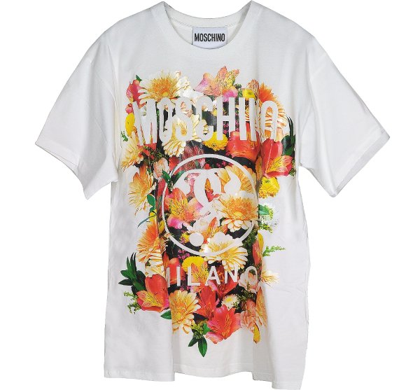 Floral Print Ivory Cotton Oversized Women's T-Shirt