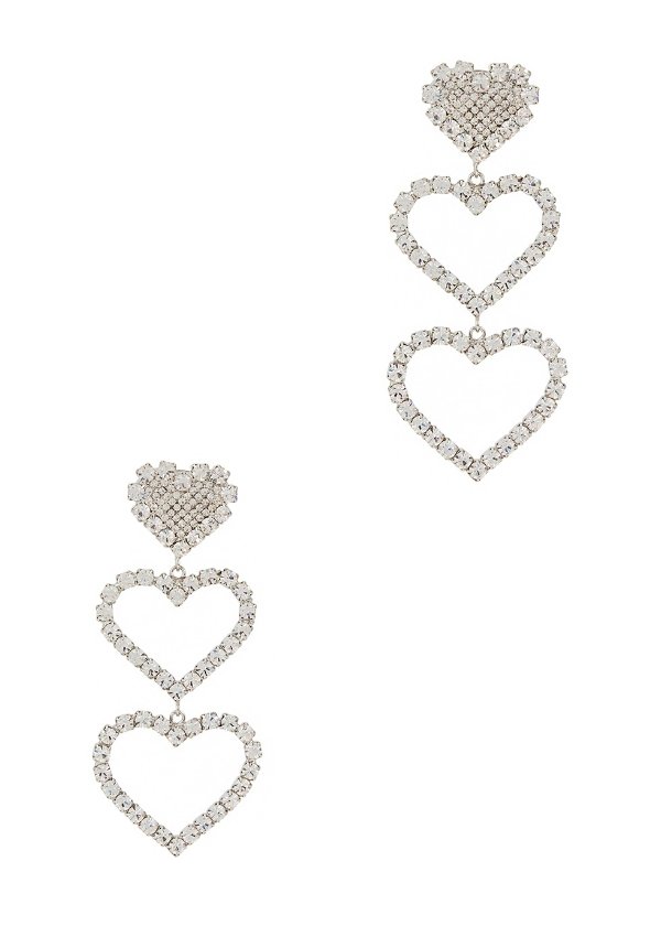 Hearts crystal clip-on drop earrings